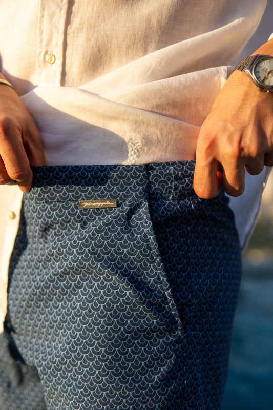 SHORT SARDENHA ONDAS COR AZUL MARINHIO