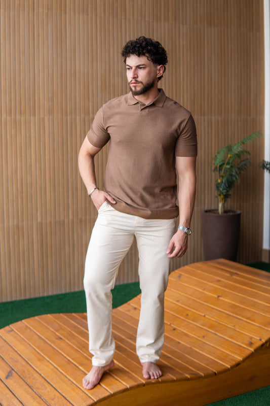 POLO TRICOT DECOTE V MARROM