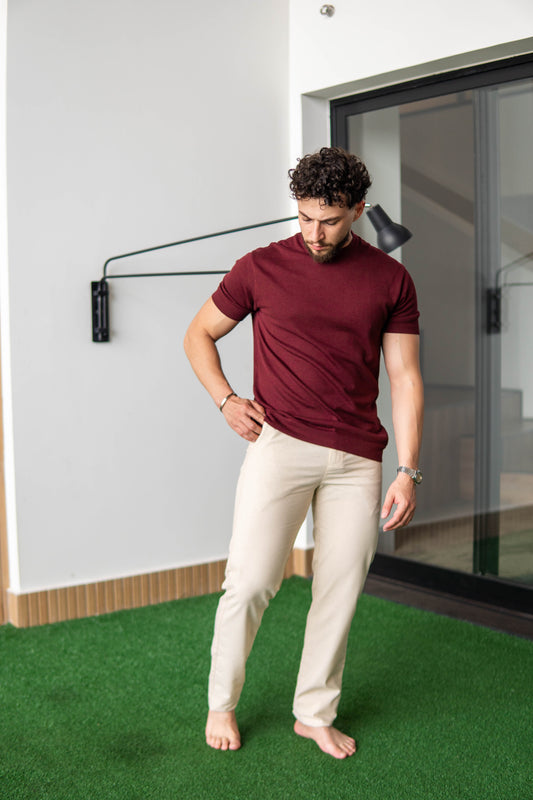 T-SHIRT TEXTURIZADA COR VINHO