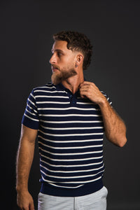 POLO TRICOT LISTRADO NAVY