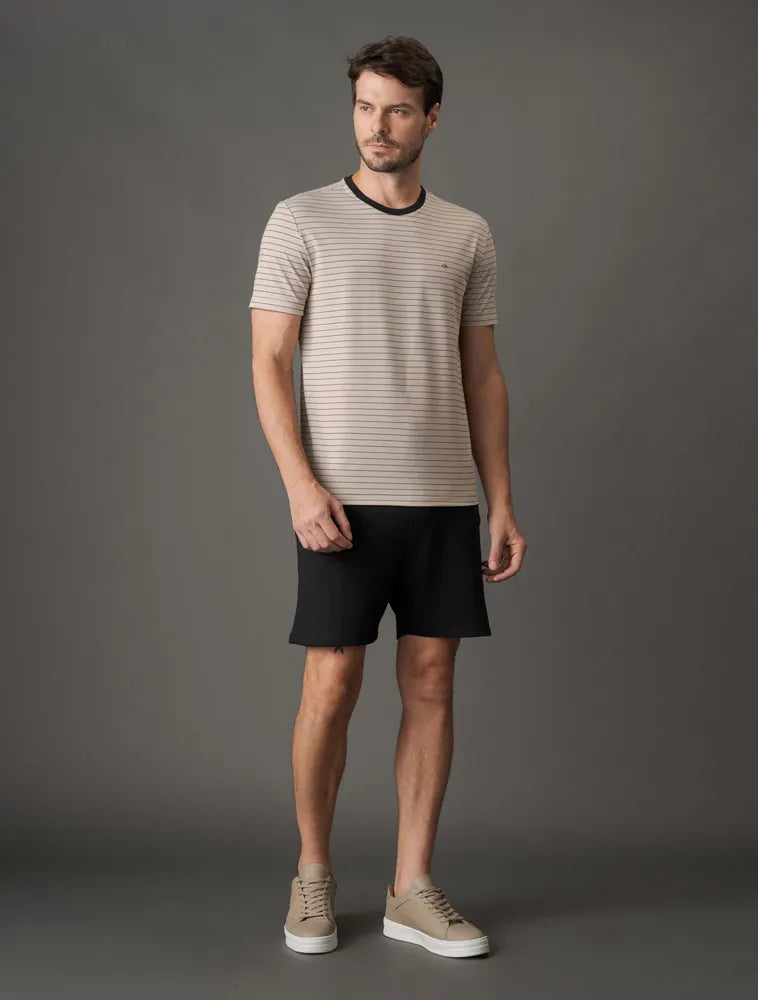 CAMISETA MC CK MASC PIQUET LISTRADO SILK OFF WHITE