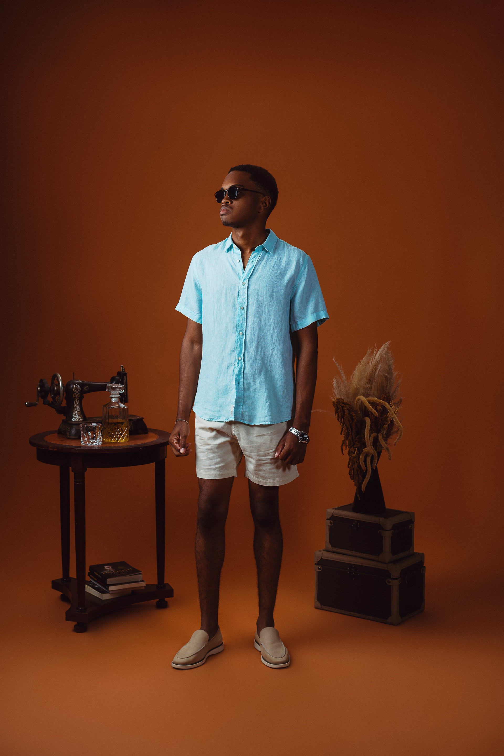 CAMISA FORMENTERA 100% LINHO MC AZUL TURQUESA