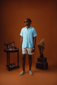 CAMISA FORMENTERA 100% LINHO MC AZUL TURQUESA