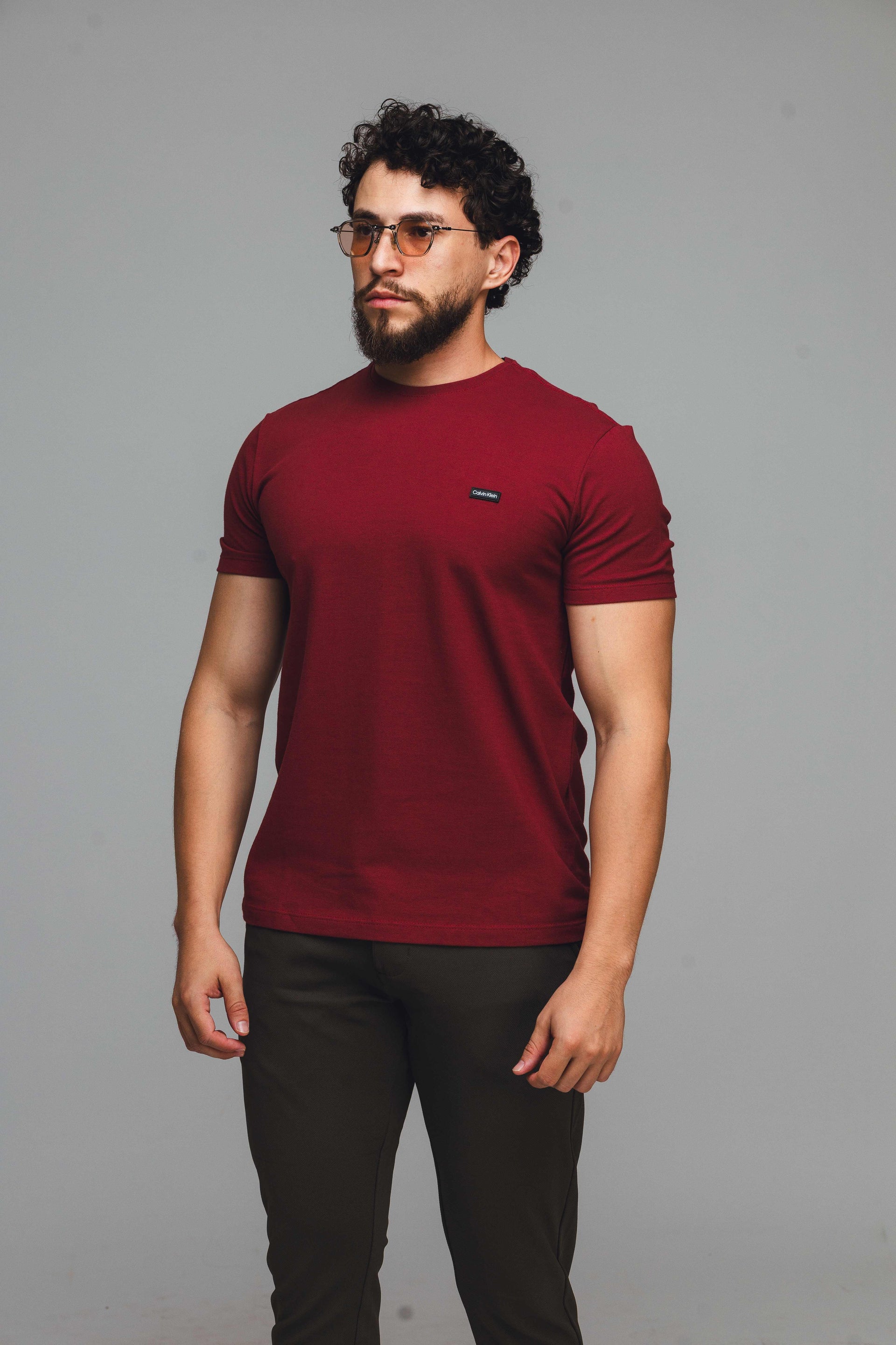 CAMISETA MANGA CURTA CALVIN KLEIN PIQUET VERMELHO ESCURO