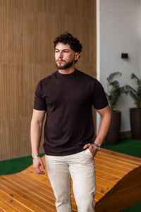 T-SHIRT TRICOT SUMMER MC MARROM ESCURO