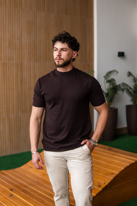 T-SHIRT TRICOT SUMMER MC MARROM ESCURO