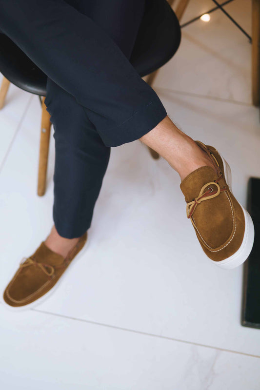 3117 - Sapato Masculino Camurça Tabaco/Fossil Capuccino