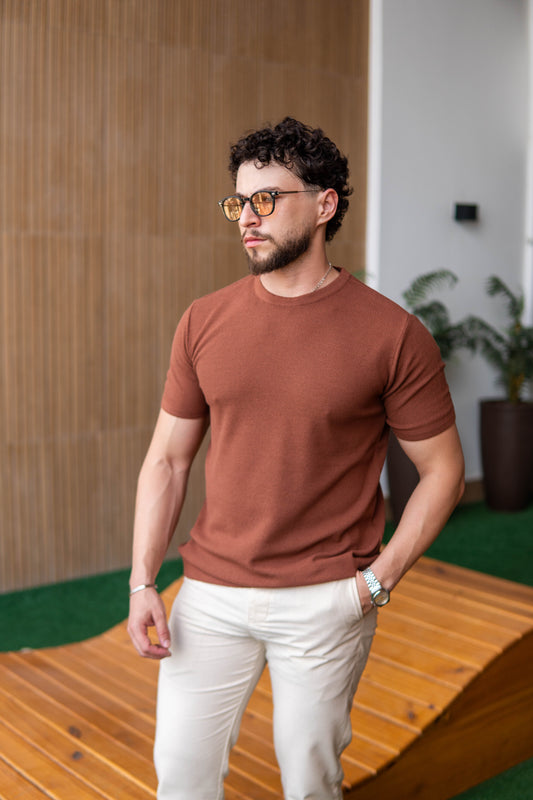 T-SHIRT TRICOT SUMER MC TELHA TERRACOTA