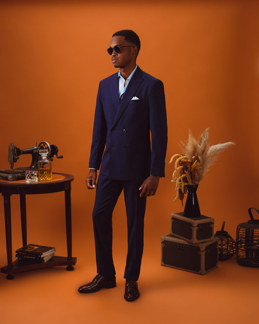 COSTUME - PALETO MASC. SLIM GOLA BICO TRANSPASSADO/CALÇA MASCULINO SLIM PERNA AJUSTADO COR MARINHO