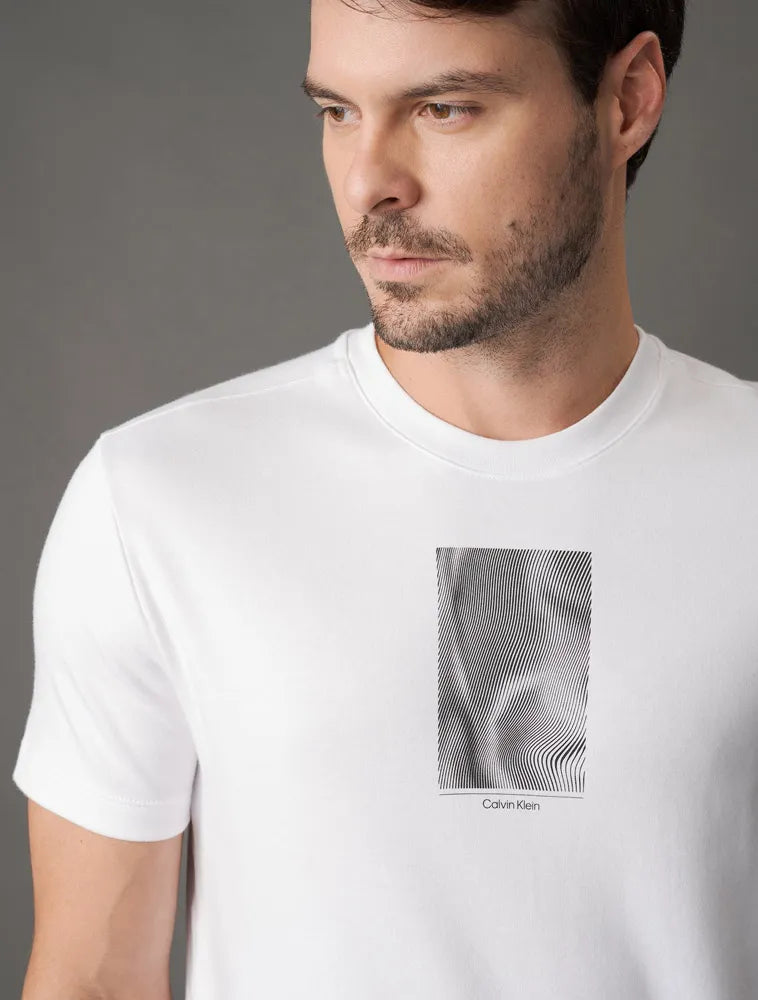 CAMISETA MANGA CURTA CALVIN KLEIN LINES SUEDINE BRANCO