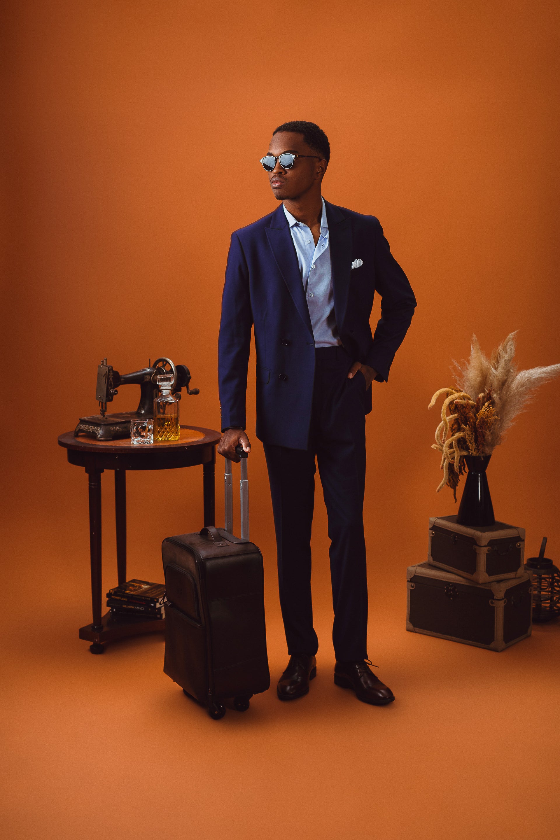 COSTUME - PALETO MASC. SLIM GOLA BICO TRANSPASSADO/CALÇA MASCULINO SLIM PERNA AJUSTADO COR MARINHO