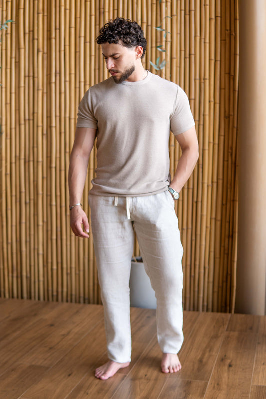 T-SHIRT TEXTURIZADA COR BEGE