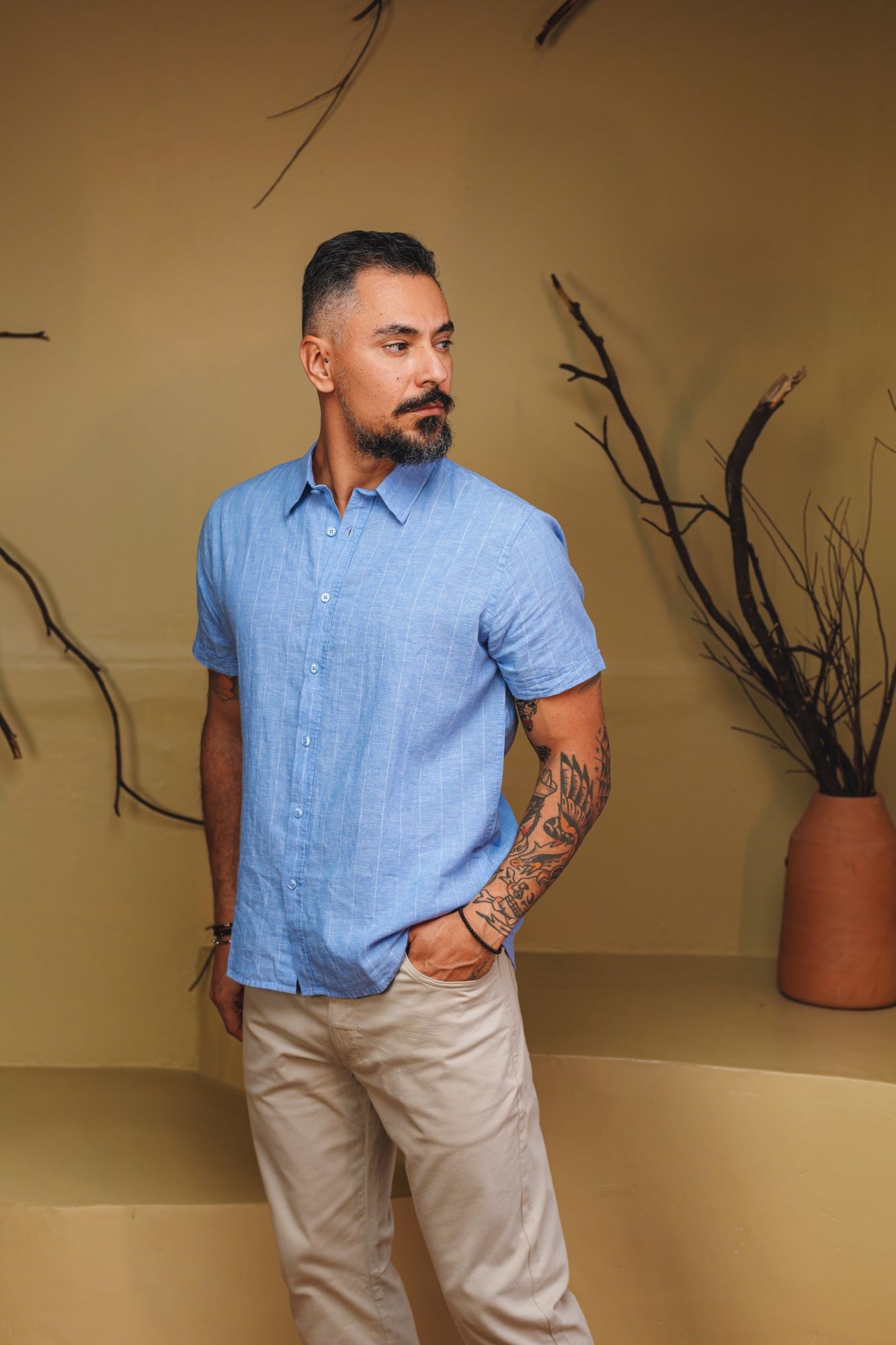 CAMISA MANGA CURTA LINHO LISTRAS