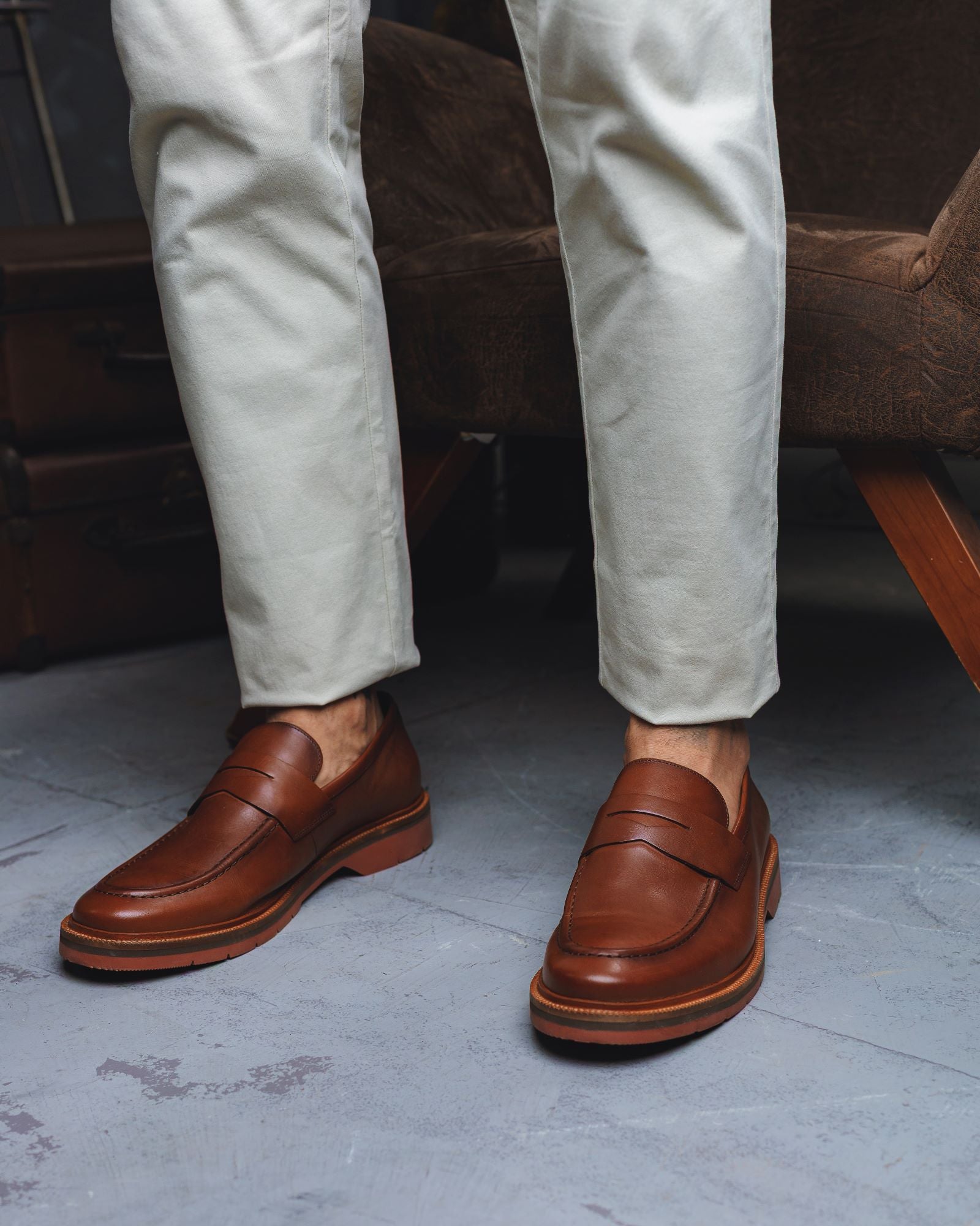 CALÇADO MOCASSIM LOAFER CALF FUMEX TAN TELHA