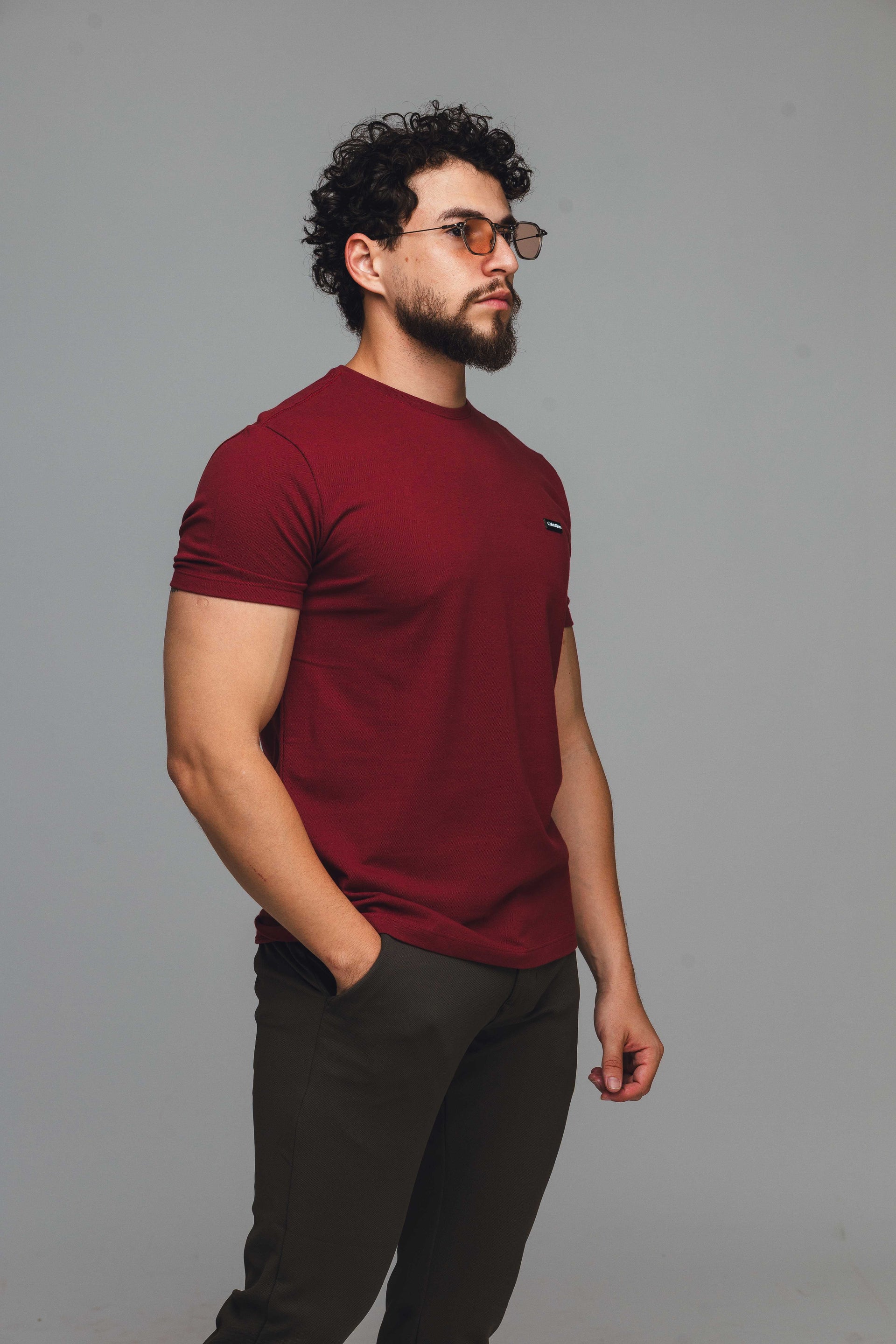 CAMISETA MANGA CURTA CALVIN KLEIN PIQUET VERMELHO ESCURO