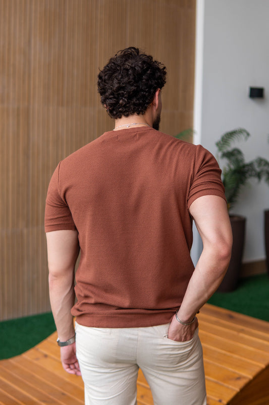 T-SHIRT TRICOT SUMER MC TELHA TERRACOTA